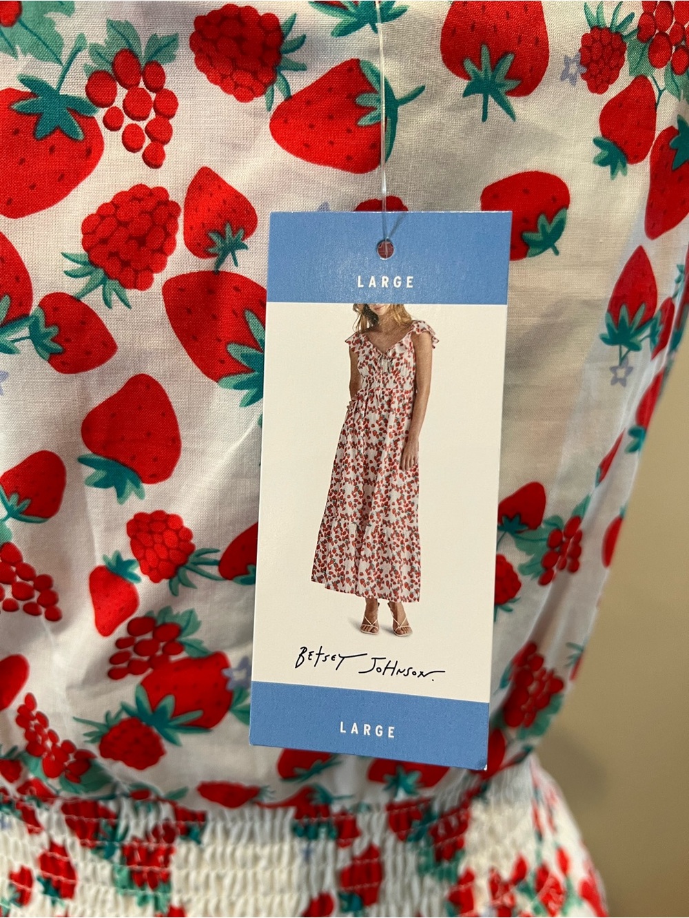Betsey Johnson White Maxi Dress with Red Strawberry Print - Picture 10 of 11